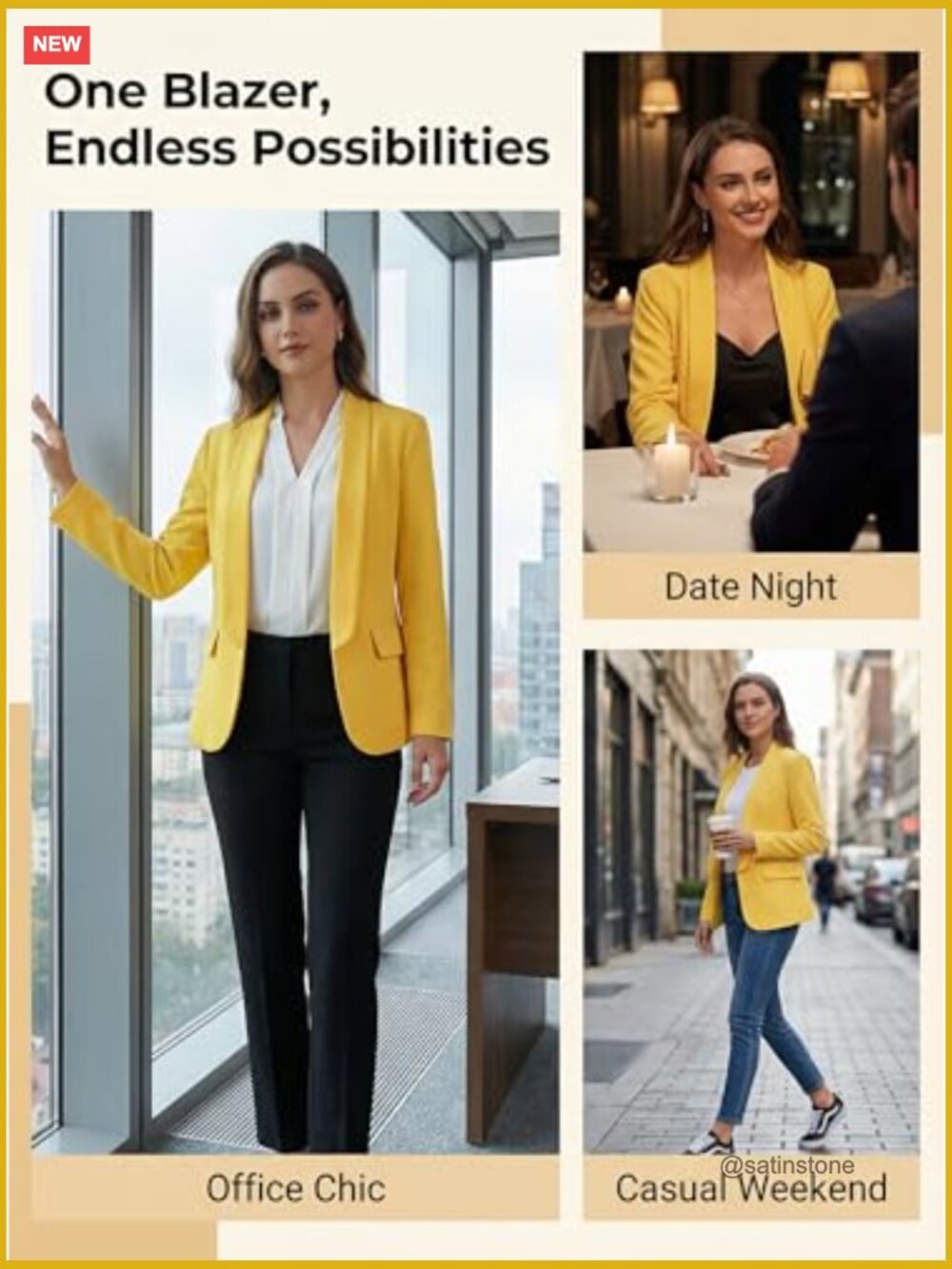 Long Sleeve Blazer Jacket with Notch Collar, No Button, Polyester Blend - Picture 6 of 7